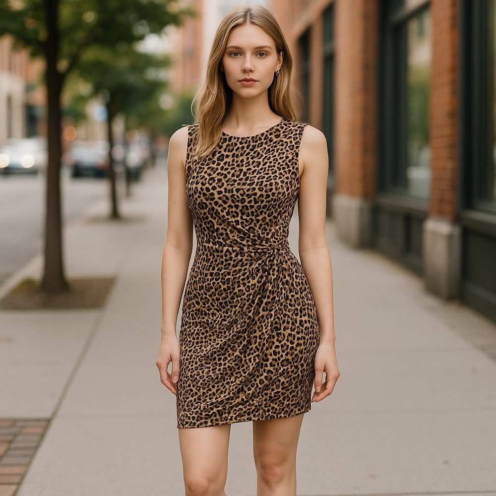 NWT Premise Cheetah print dress. Size small, gorgeous! Faux wrap dress design.